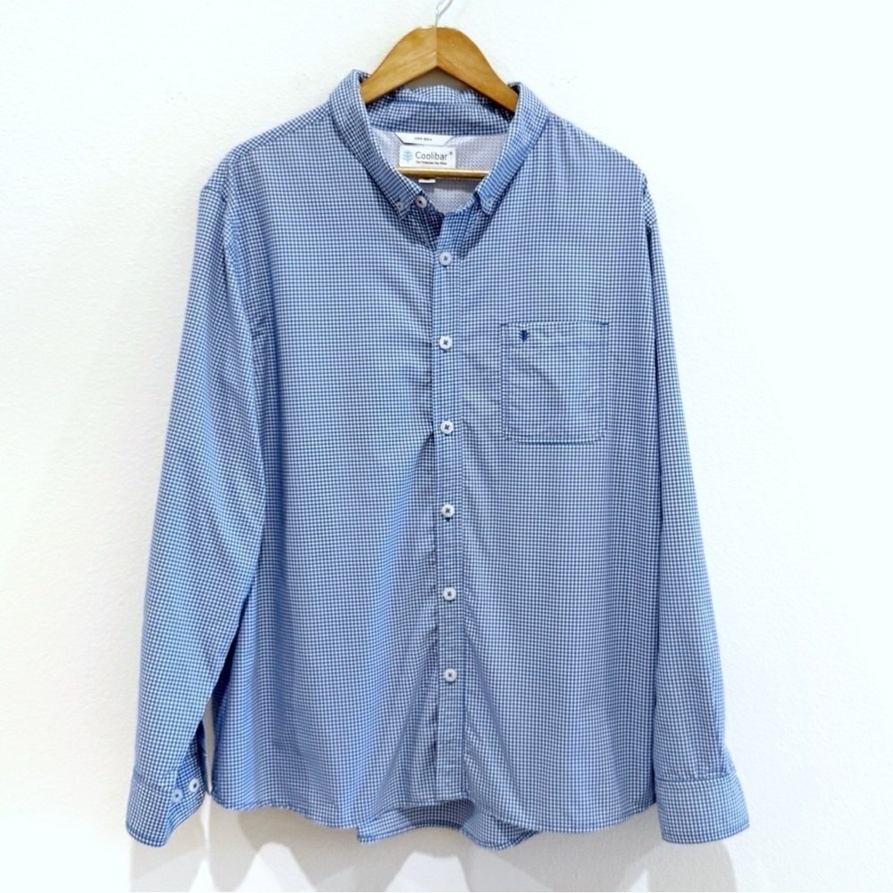 Coolibar Men's UPF 50+ Blue and White Check Button Down Shirt Size XXL